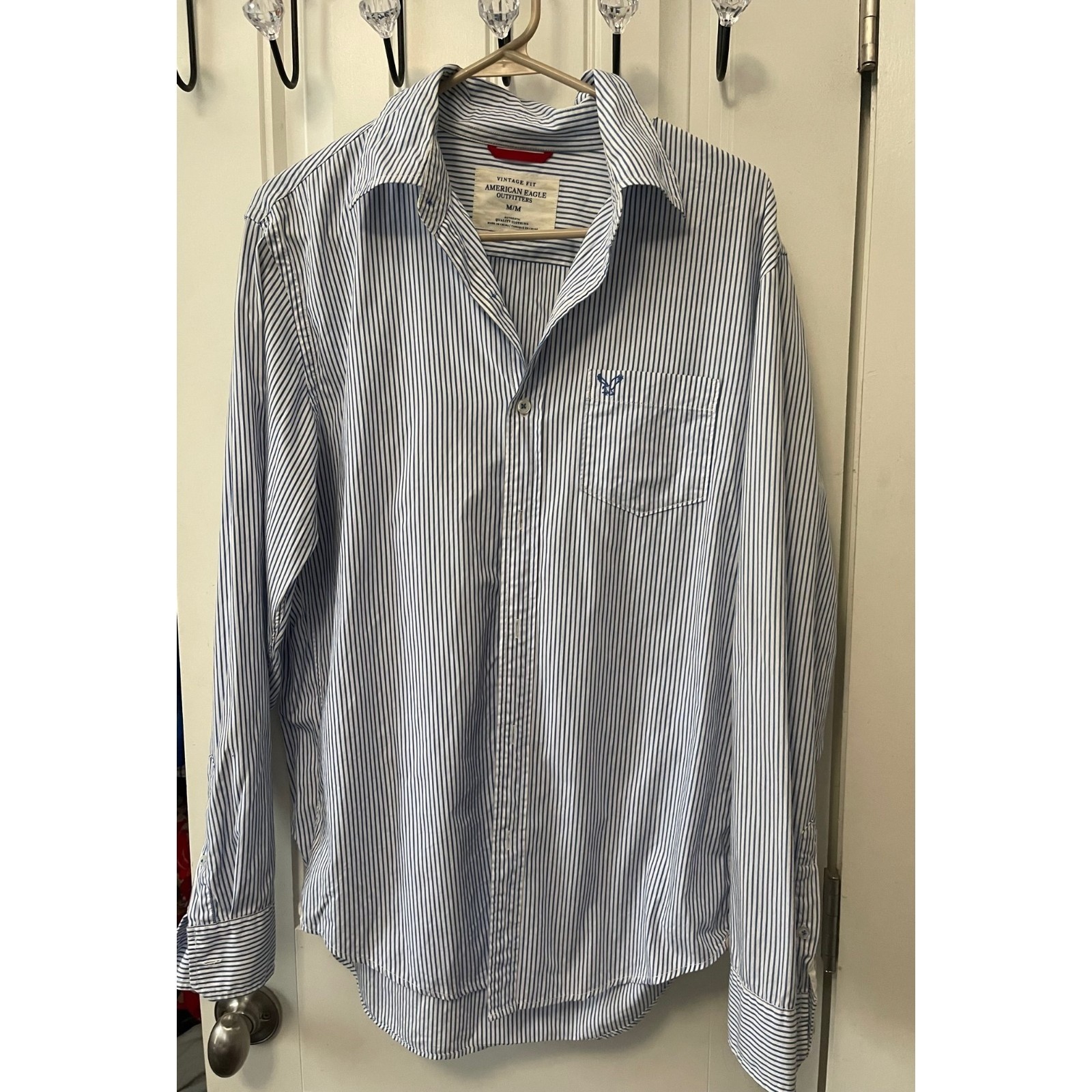 American Eagle Outfitters Vintage Fit Size M/M Men's Shirt Blue/White Pinstripe